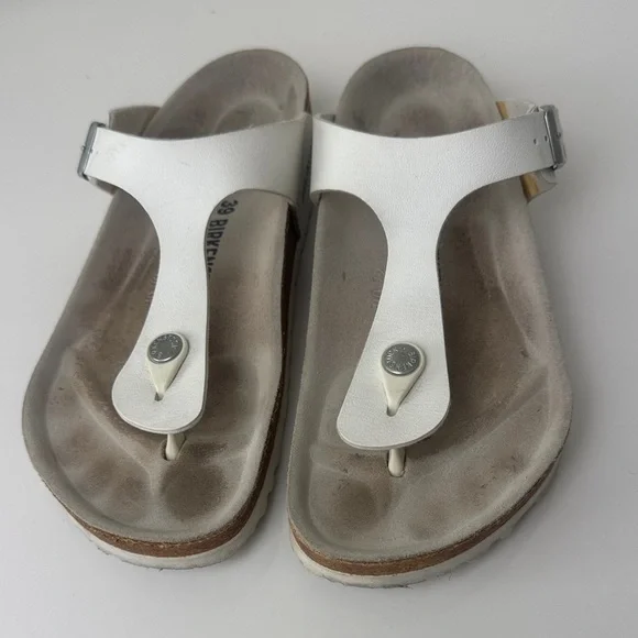 Birkenstock White Leather Women's Sandals size 39 - Picture 1 of 3